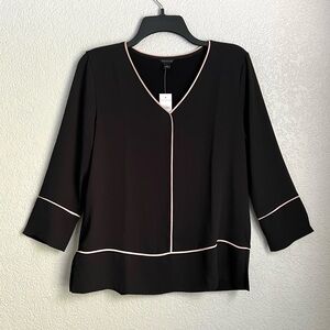 Ann Taylor NEW Black Mauve Pink Trim Long sleeves Casual Classic Blouse Tops S